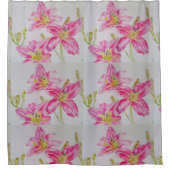 ピンクリリーユリ水色絵画のフローラ シャワーカーテン (正面)