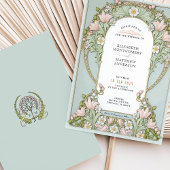 ピンクリリー春結婚アールヌーボー 招待状