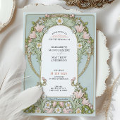 ピンクリリー春結婚アールヌーボー 招待状