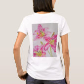 ピンクリリー水彩フローラの花Tシャツ Tシャツ (裏面)