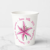 ピンクリリー花 ブライダルベイビーシャワー フラワーデザイン 紙コップ (正面)