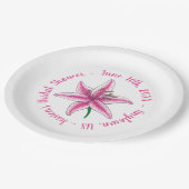 ピンクリリー花 ブライダルベイビーシャワー 花園 ペーパープレート (アングル)