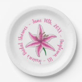 ピンクリリー花 ブライダルベイビーシャワー 花園 ペーパープレート (正面)