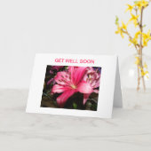 ピンクリリー&バラ、元気 カード (黄色い花)