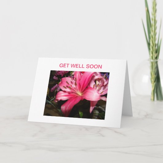 ピンクリリー&バラ、元気 カード (正面)