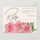 ピンクリリー フローラル モダン ウェディング RSVP QR コード エンクロージャーカード (正面)