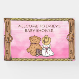 ピンクリル女性のカーボーイパーソナライズされたベビーシャワー 横断幕