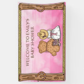 ピンクリル女性のカーボーイパーソナライズされたベビーシャワー 横断幕 (縦)