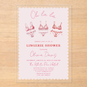 ピンクリングリーバチェロレッテ、パンティパーティーシャワー アクリル招待状 (正面)