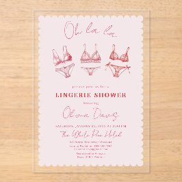 ピンクリングリーバチェロレッテ、パンティパーティーシャワー アクリル招待状
