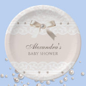ピンクリージェンシーパールサテンボウレースベビーシャワー ペーパープレート