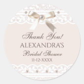 ピンクリージェンシーボウレースブライダルシャワーサンキューユー ラウンドシール (正面)