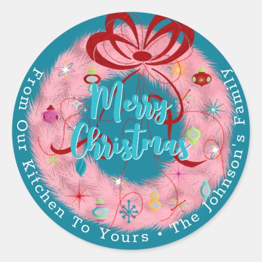 ピンクリースレトロクリスマス ラウンドシール (正面)