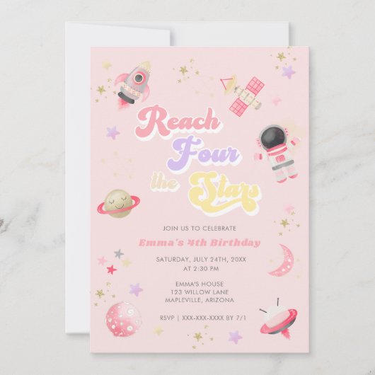 ピンクリーチフォーザスターズ4th誕生日招待状 招待状 (正面)