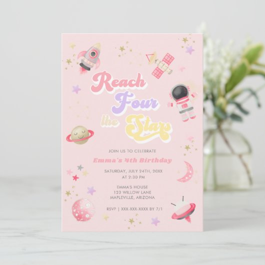 ピンクリーチフォーザスターズ4th誕生日招待状 招待状 (スタンド正面)