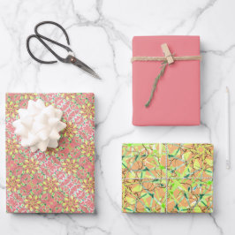 ピンクリーフプリント包装紙シート ラッピングペーパーシート