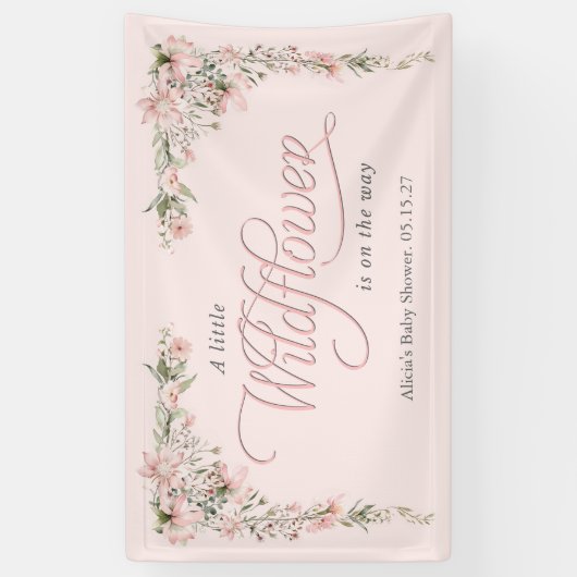 ピンクリール野花エレガント赤ちゃんガールシャワー 横断幕 (縦)