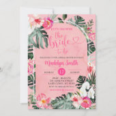 ピンクルアウ（ハワイ式宴会）ハイビスカストロピカルフローラブライダルシャワー 招待状 (正面)