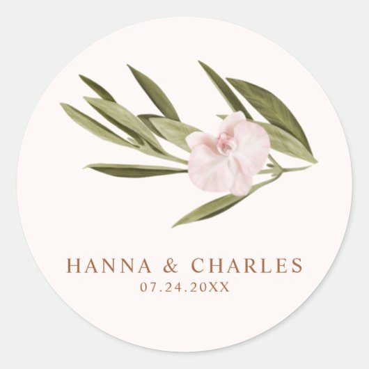 ピンクルビーグリーンリーオーキッドユーカリ ラウンドシール (正面)