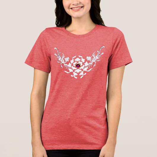 ピンクルビージェムと白いグリフィンと花 トライブレンドＴシャツ (正面)