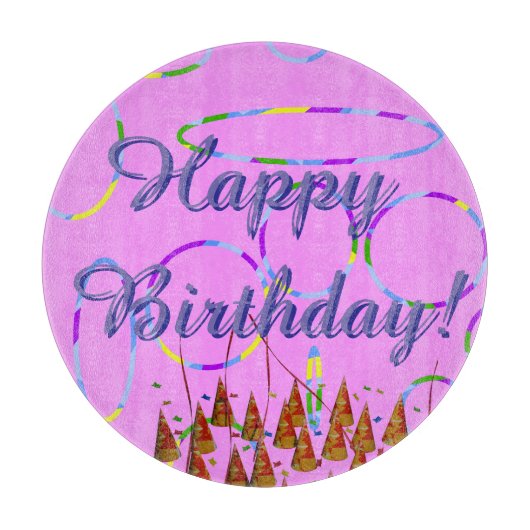 ピンクループフェスティバルハッピーバースデー カッティングボード (正面)