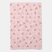 ピンクレインボーさくらんぼパターン キッチンタオル (縦)