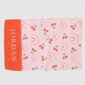 ピンクレインボーさくらんぼパターン ゴルフタオル (横)