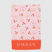 ピンクレインボーさくらんぼパターン ゴルフタオル (正面)