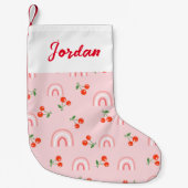 ピンクレインボーさくらんぼパターン スモールクリスマスストッキング (正面)