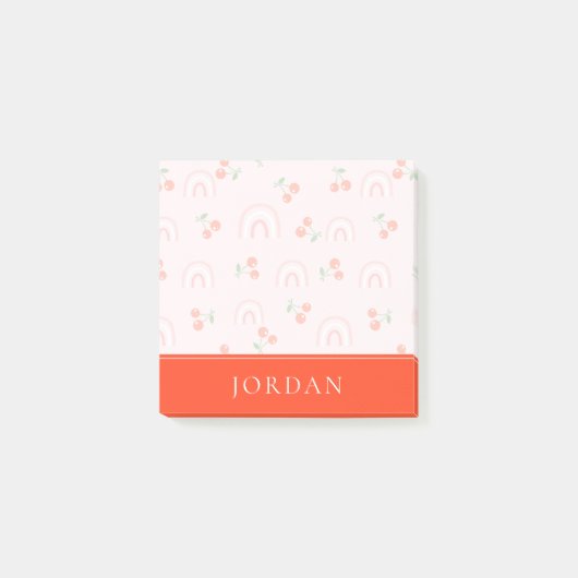 ピンクレインボーさくらんぼパターン ポストイット (正面)
