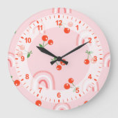 ピンクレインボーさくらんぼパターン ラージ壁時計 (正面)