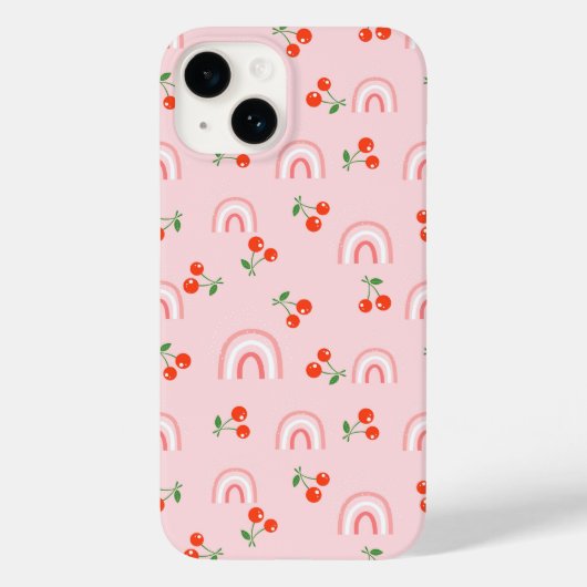 ピンクレインボーさくらんぼパターン Case-Mate iPhoneケース (裏面)