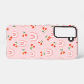 ピンクレインボーさくらんぼパターン SAMSUNG GALAXYケース (裏面横)