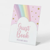 ピンクレインボーアンドスターズゲストブックパーティーテーブル 台座サイン (正面)
