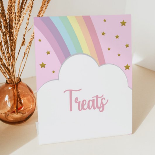 ピンクレインボーアンドスターズトリートメントパーティーテーブル 台座サイン