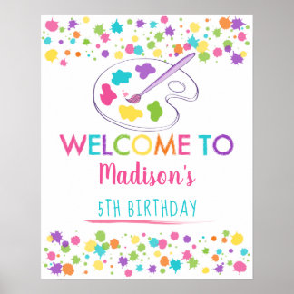 ピンクレインボーアートパーティー誕生日へようこそ ポスター
