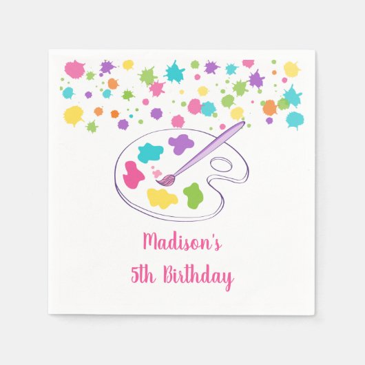 ピンクレインボーアートパーティー誕生日 スタンダードカクテルナプキン (正面)