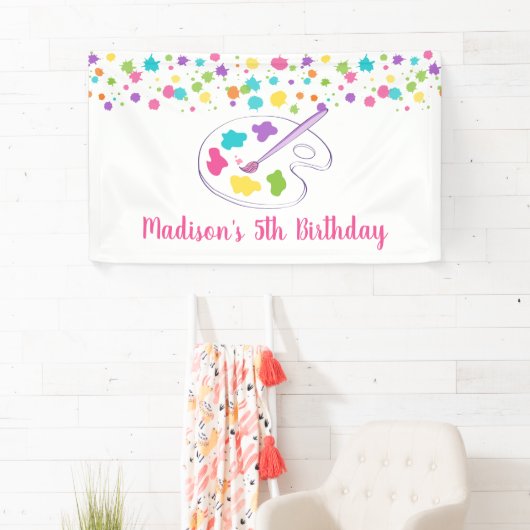 ピンクレインボーアートパーティー誕生日 横断幕 (インサイチュ)