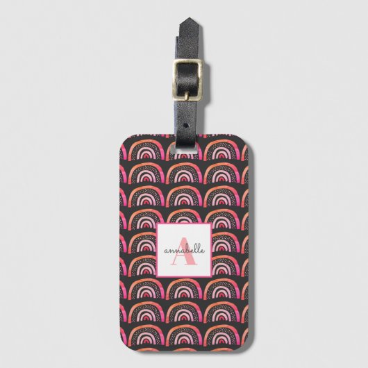 ピンクレインボーイニシャル名 ラゲッジタグ (正面縦)