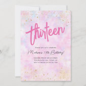 ピンクレインボーウォーターカラー誕生日任意の年齢招待状 招待状 (正面)