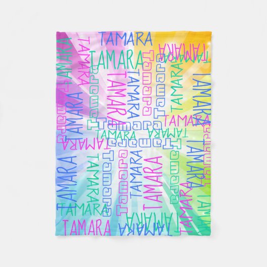 ピンクレインボーガールズカワイイパーソナライズされた名前をカスタムする フリースブランケット (正面)