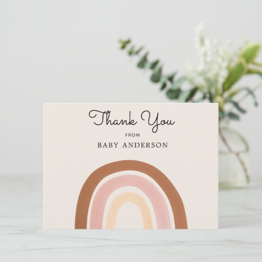 ピンクレインボーガールベビーシャワーありがとうはがき (スタンド正面)