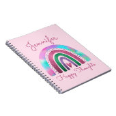 ピンクレインボーグリッター&ハートガールズパーソナライズされた ノートブック (右側)