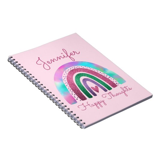 ピンクレインボーグリッター&ハートガールズパーソナライズされた ノートブック (右側)
