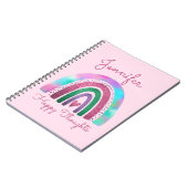 ピンクレインボーグリッター&ハートガールズパーソナライズされた ノートブック (左側)