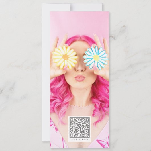 ピンクレインボースイート16モダンフォトバースデーパーティー 招待状 (裏面)