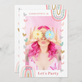 ピンクレインボースウィート16モダン誕生日パーティー 招待状 (正面/裏面)