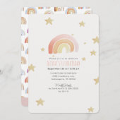 ピンクレインボースターズファースト誕生日パーティー 招待状 (正面/裏面)
