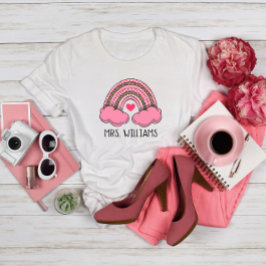 ピンクレインボーハート先生バレンタインデー Tシャツ
