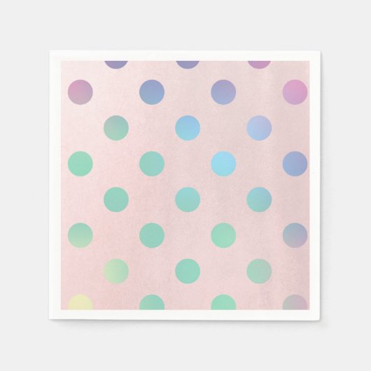 ピンクレインボーパステル水玉模様バースデーパーティー スタンダードカクテルナプキン (正面)